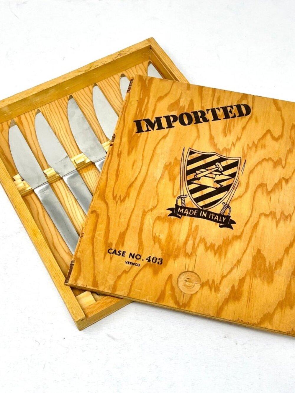 Vintage MCM Vernco [6pc Set] Stainless Steel Knives Case No. 403 Steak Knife